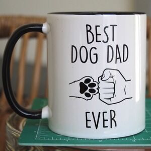Best Dog Dad Ever Coffee Mug White Black Ceramic Fist Bump Paw Graphic Gift